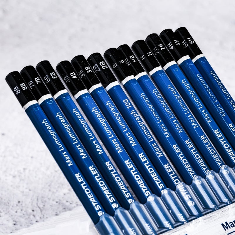 Staedtler Mars Lumograph Pencil Set â€“ 12 Premium Graphite Drawing Pencils (6H-8B) with Sharpener & Dust-Free Eraser â€“ Professional Sketching & Shading Kit for Artists, Designers & Students - Image 3